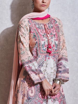 Ritu Kumar Pink Floral print chanderi suit Front side