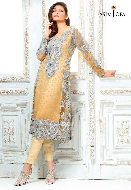 AsimJofa Formal beige straight net shirt bridal dress