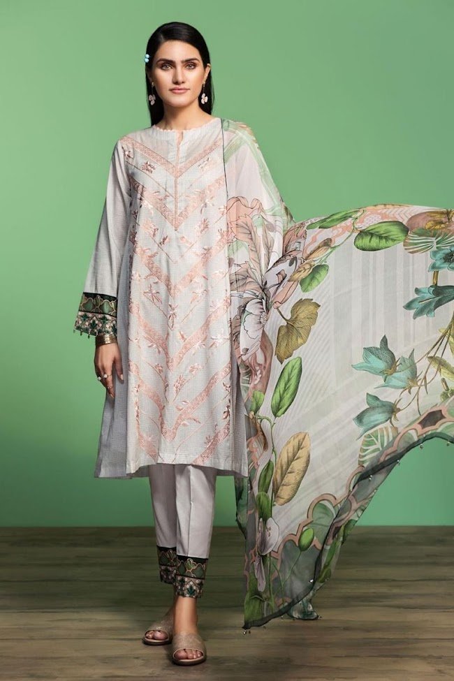 Nishatlinen Embroidered Grey Suit