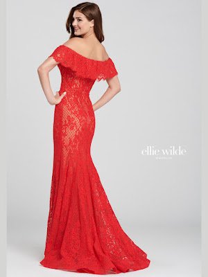 Ellie Wilde Off-shoulder Red Color Prom dress back side