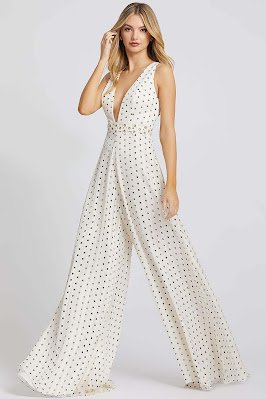 Plunging Neckline Jumpsuit evening dress Ieena For Mac Duggal Polka Dot color