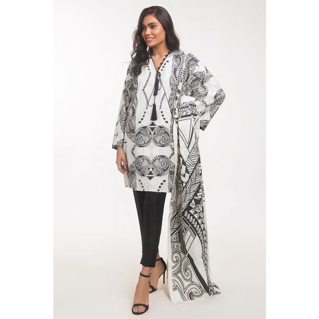 Gul Ahmed ready to wear solids cream color dresses