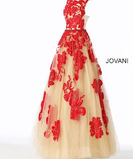 Nude Red Color Embellished Boat dress Front design