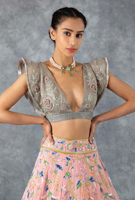 Manish Malhotra Flamingo pink lehenga with multi resham embroidery Front side