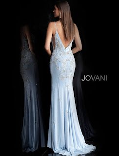 Slate color Fitted Jersey Prom One Slit Red Carpet Jovani Dress back design