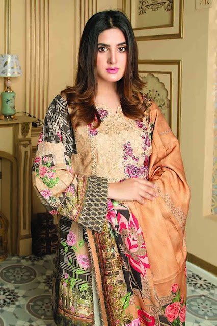Gul ahmed winter unstitched beige colour and khaddar printed suit