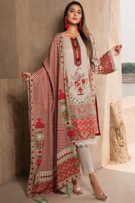 Warda Printed linen shirt dupatta & suit off white color winter unstitched