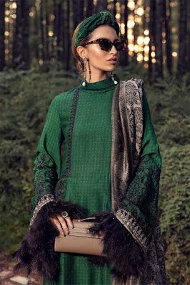 Maria B winter unstitched emerald green Color Dress