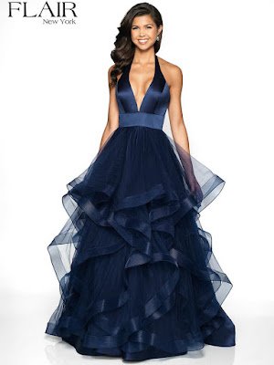Stain Halter prom Dress Navy Color