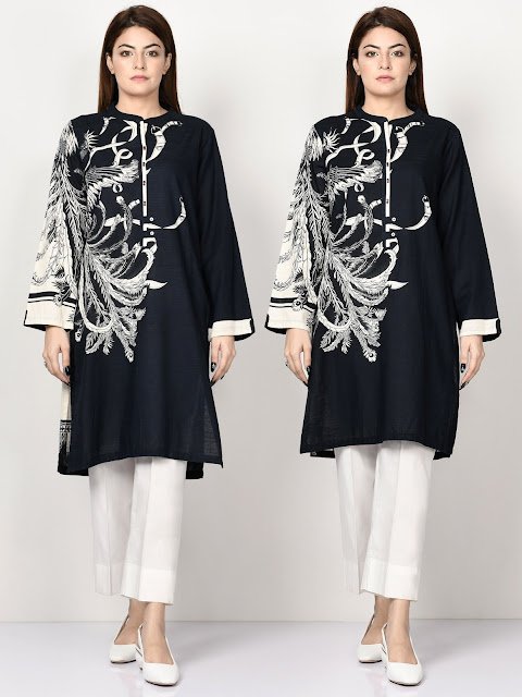 Limelight Black color printed khaddar shirt winter pret