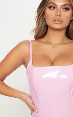 baby pink pu bodycon dress