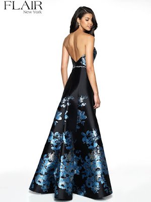 Brocade Side slit Flair Prom black-blue color dress back side