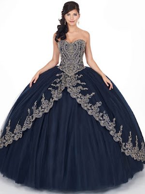 Midnight blue/gold Ball Gown Mary's Quinceanera design dress