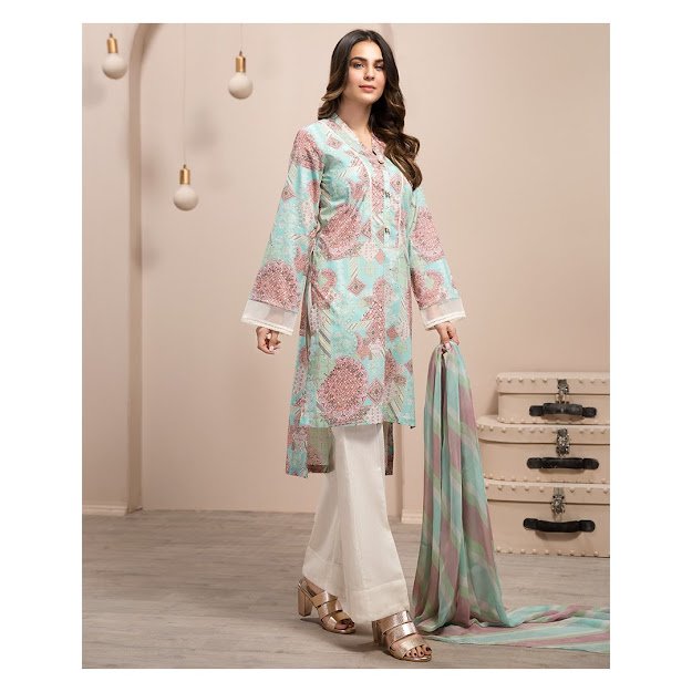Limelight lawn summer volume 2 Ice blue printed 2 pc dress