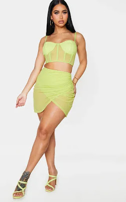 Shape lime mesh wrape front bodysuit
