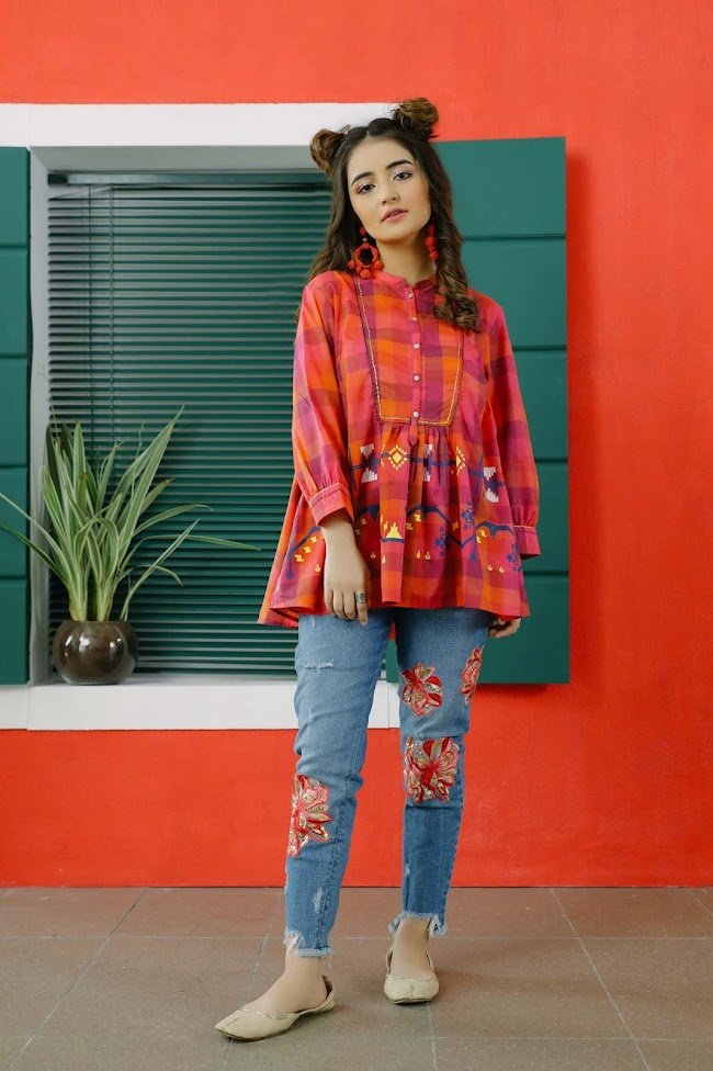 Ethnic Red Yarn Dyed Shirt