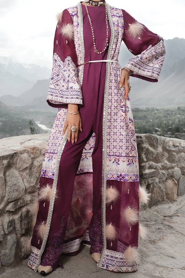 Almirah Unstitched Purple color 2 pc suit