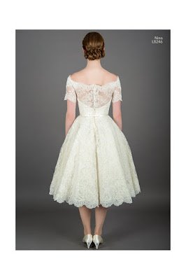 Nina Lace off shoulder short wedding dress back side