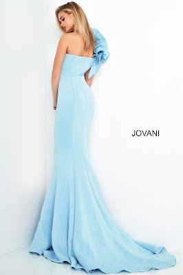 Light-Blue One Shoulder Fitted Scuba Red Carpet Jovani Dress
