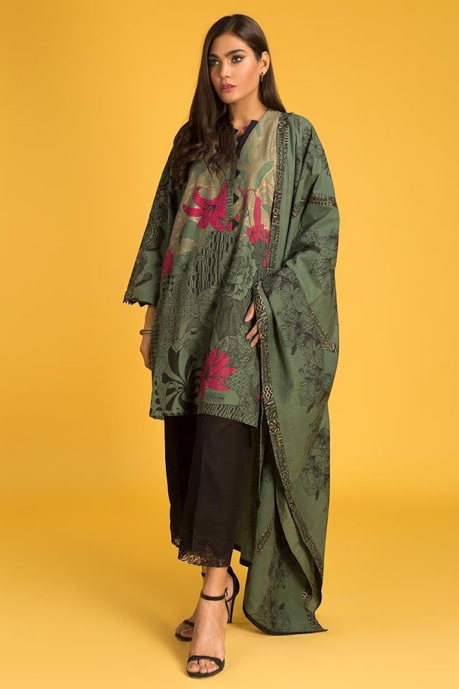 Gul Ahmed green color 2 PC suit Khaddar suit winter pret collection