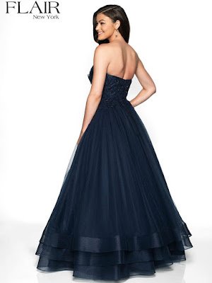 Strapless A line Tulle Flair Prom Navy Dress back side
