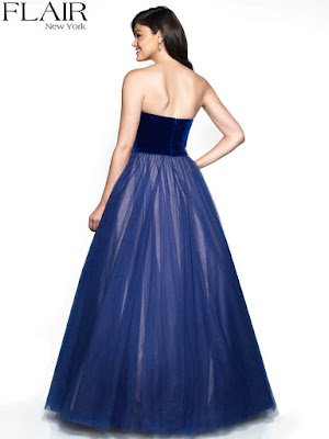 Classic Velvet Strapless tulle Flair Prom royal-nude dress
