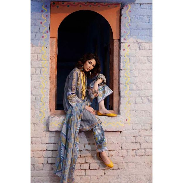 Gul Ahmed 3 piece cotton suit grey color new arrivals collection