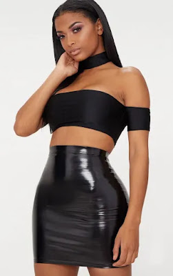 Shape Black Vinyl bodycon skirt