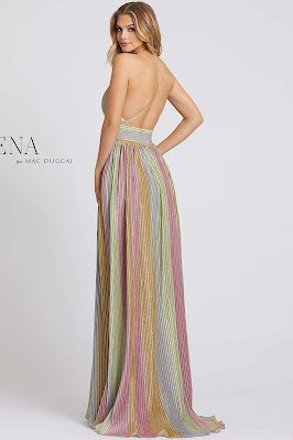 v-neckline Ieena for Mac Duggal evening dress Multi Color back side