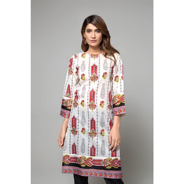 Gul Ahmed ready to wear kurti white & red color printed collection