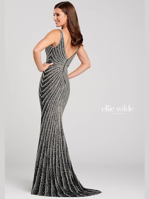 Ellie Wilde V neck Beaded Black-silver color prm dress