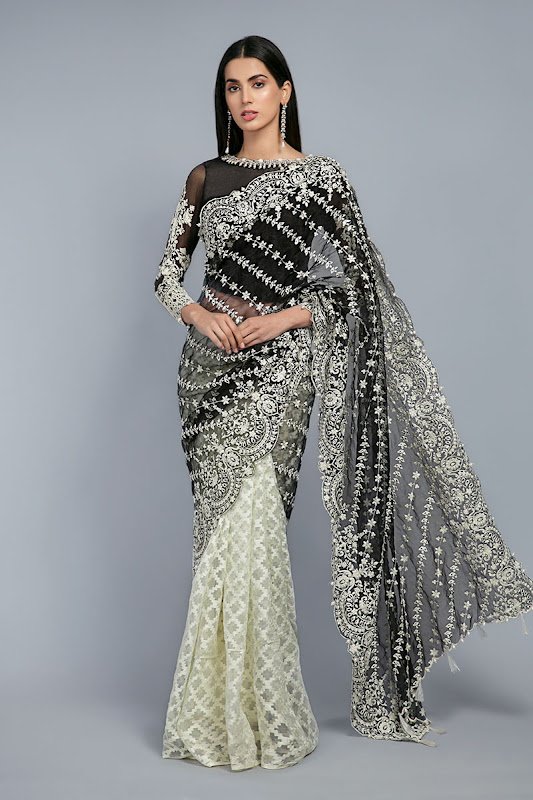 Maria B black sari Embroidered