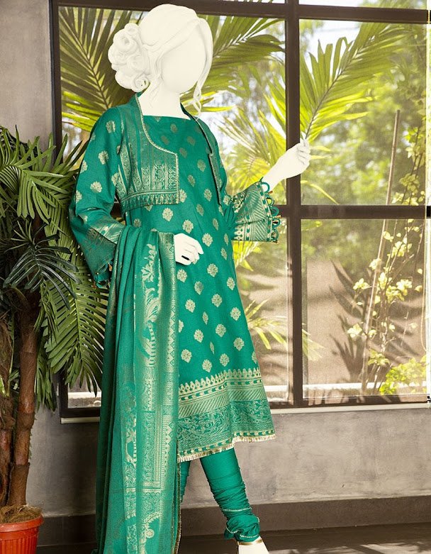 J. Junaid jamshed winter collection Green printed jacquard suits