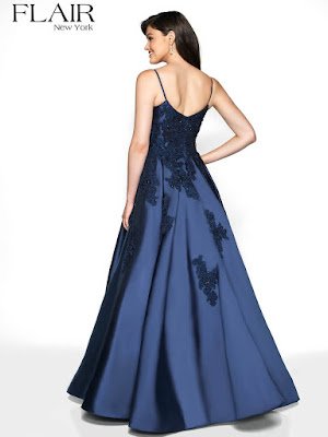 Lace Mikado Flair Prom Dress Navy Blue color
