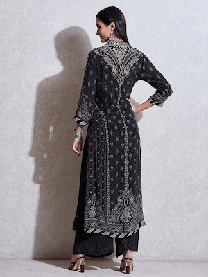 Ritu Kumar Black Lvory Printed suit Back side