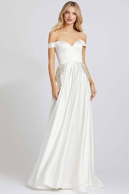Off the shoulder A-line Evening Dress Ieena For Mac Duggal white Color