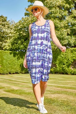 Blue tie-dye Print Pocket Cocoon Sun dress