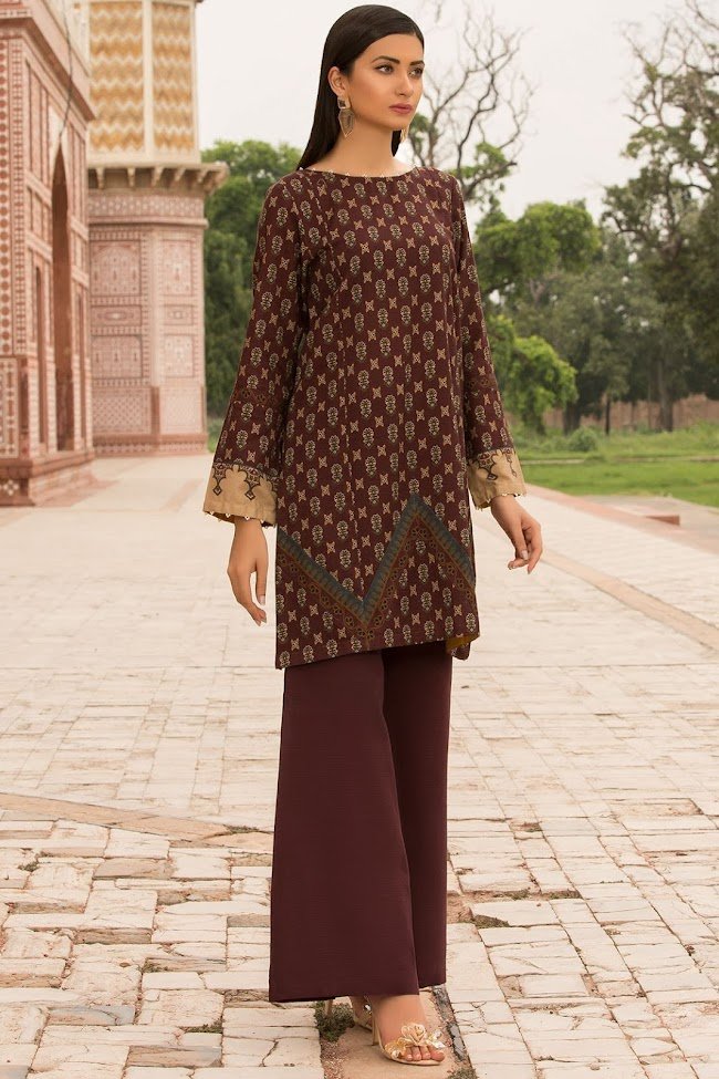 Warda Brown printed shirt Khaddar
