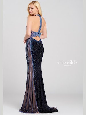 Ellie Wilde Halter Navy Blue Color Prom dress back side
