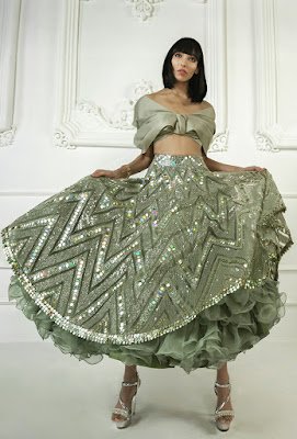 Manish Malhotra Lehengas Moss Green Mirrored Short Mid
