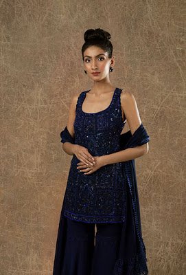 Manish Malohtra sharara set Indigo blue embellished sharara front side