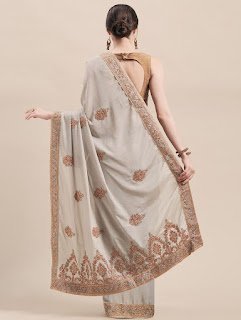 Peach Chinon Silk Saree with Zari and Thread Embroidery Back Design