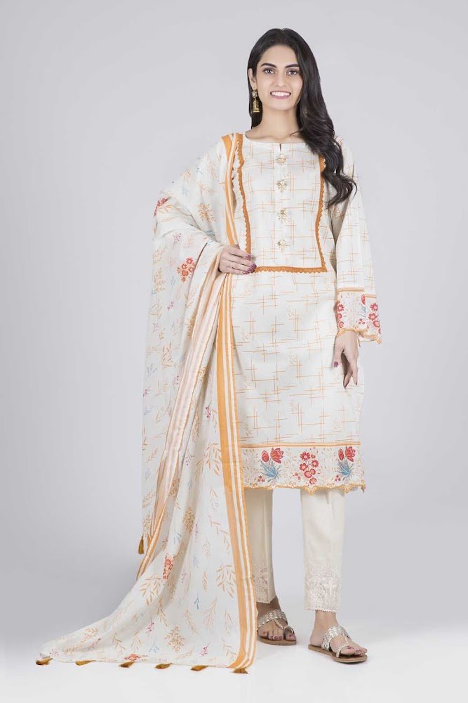 Bonanza Satrangi off white & Brown Lawn suit