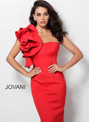 Tomato Color One Shoulder Red Carpet Jovani Short Dress