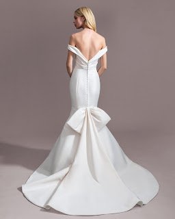 Allison Webb Draped off the shoulder fit and flare bridal dress