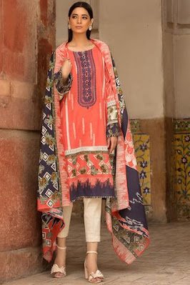warda winter usntitched khaddar pink colour suit with printed dupatta