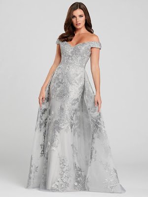 Ellie Wilde Off-shoulder Silver Color Prom Dress