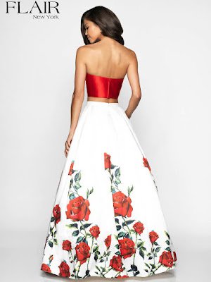 Sweetheart Flair Two pieces Prom ivory-red dress back side