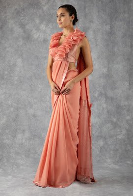 Manish Malhotra Saree collection coral stripe saree