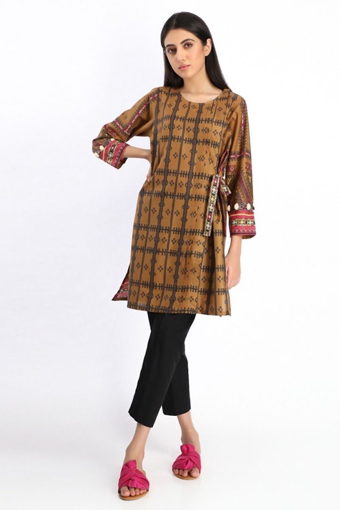khaadi brown printed kurta